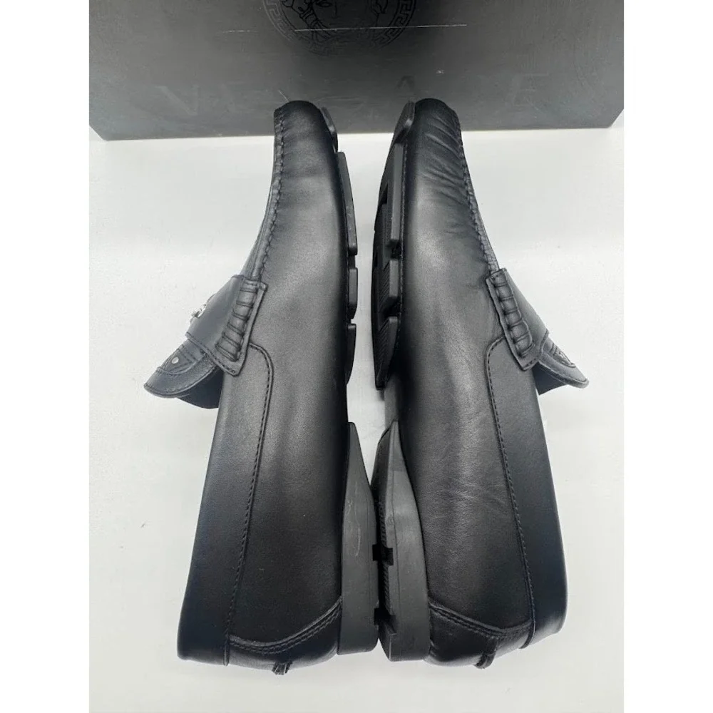 Versace Imola Medusa Leather Driver Loafers Black Mens EU 39 US 6 DSU6051 NIB